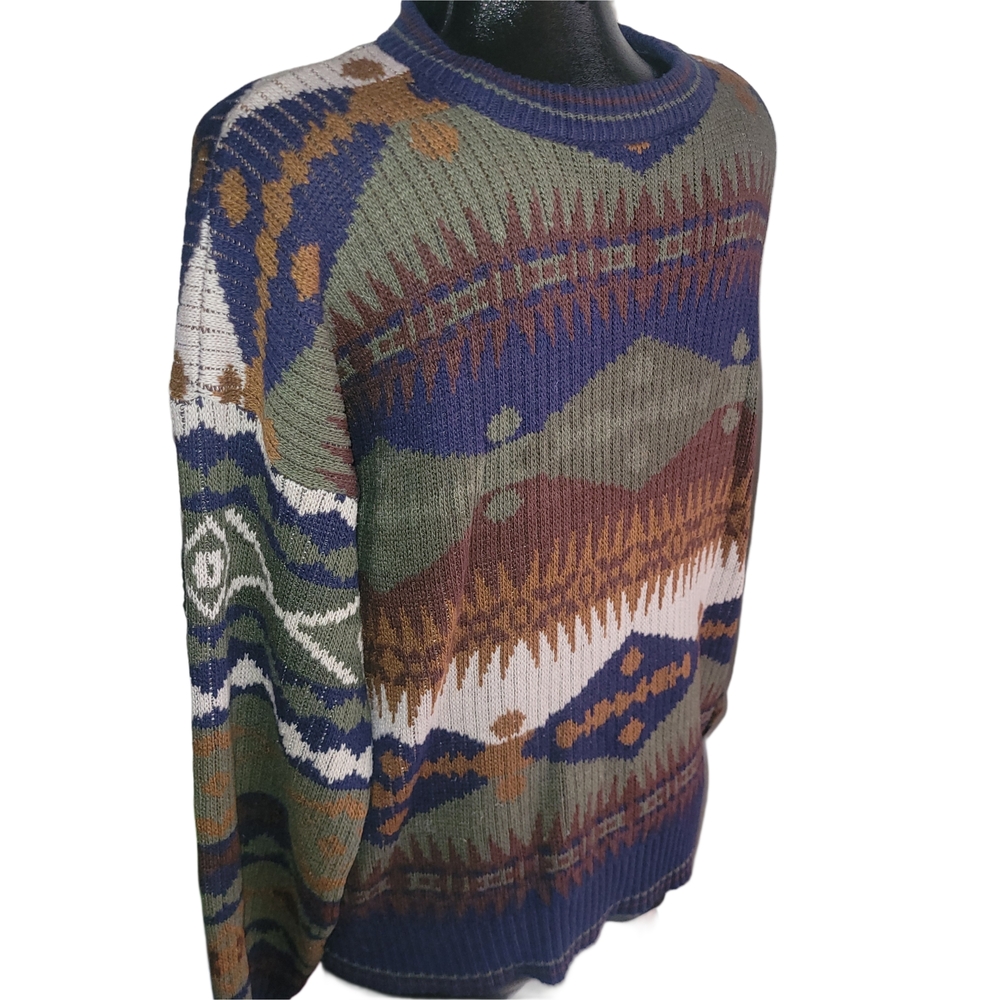Men's Vintage 80's Rivage Multicolor Southwestern Aztec Patterned Sweater XL - Picture 4 of 6